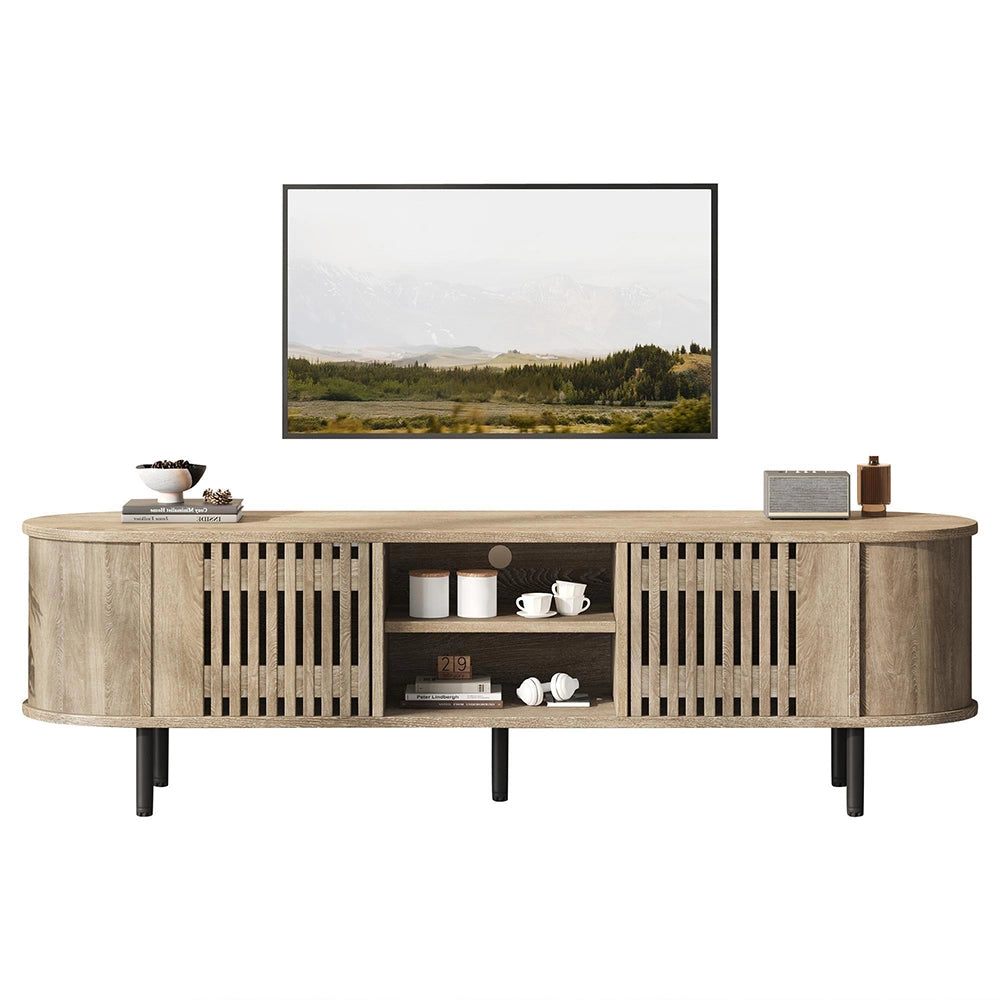 Mobile TV 160x40x47cm - Xylo - 2 Ante, Design Traforato, Colore Legno Naturale