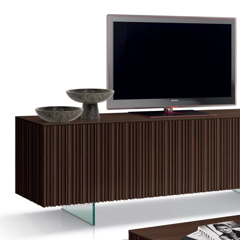 Porta tv 3 ante contemporaneo legno marrone frassino gambe in vetro 166x47x60 (3155) - Mobili 2G