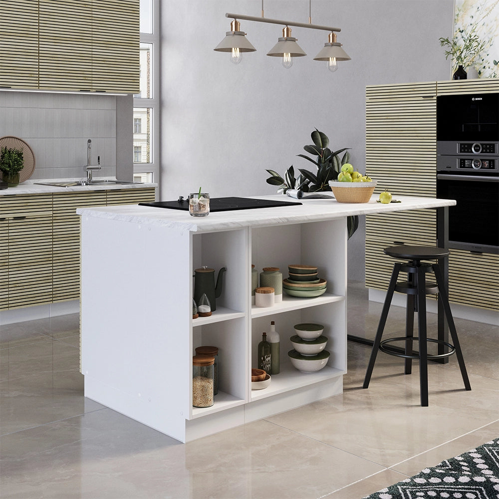 Isola cucina Fame-Line Pannello in quercia/Bianco 90 cm con cassetto, senza piano di lavoro Vicco