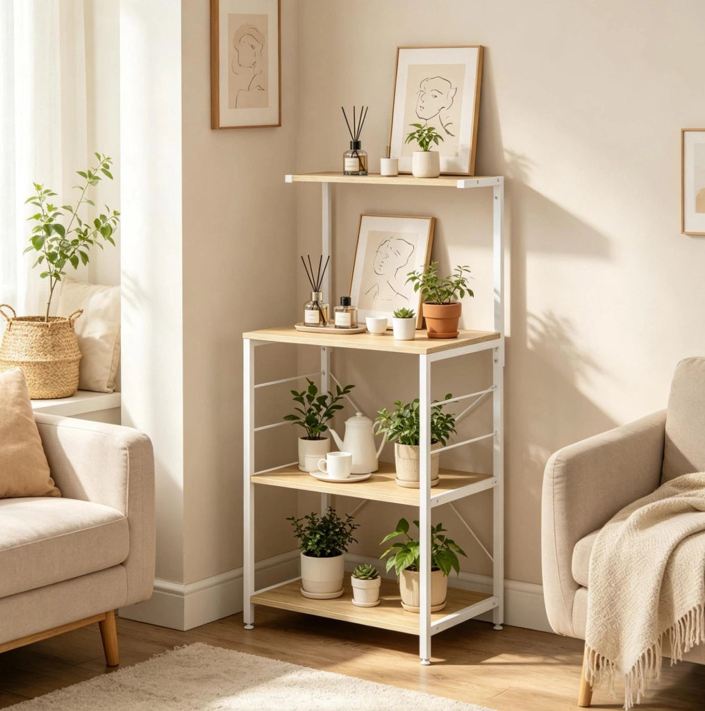 Scaffale portaoggetti 60x123x40 cm in legno ingegnerizzato bianco e rovere chiaro