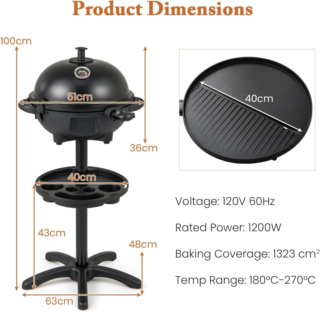 Barbecue elettrico con 2 zone di cottura, grill elettrico 1200 W, con portaspezie e termometro, piastra elettrica, controllo della temperatura, interno ed esterno