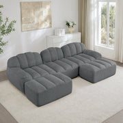 Divano modulare 3 posti con 2 pouf; configurazione a U o L; in tessuto fleece granulare grigio
