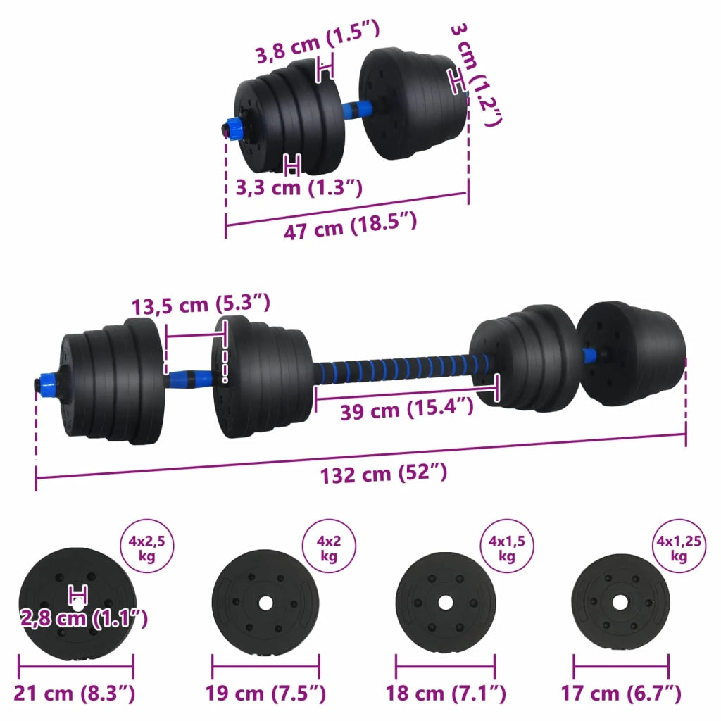 Set Manubri e Bilanciere 2-in-1 30 kg Nero e Blu CFW1468302