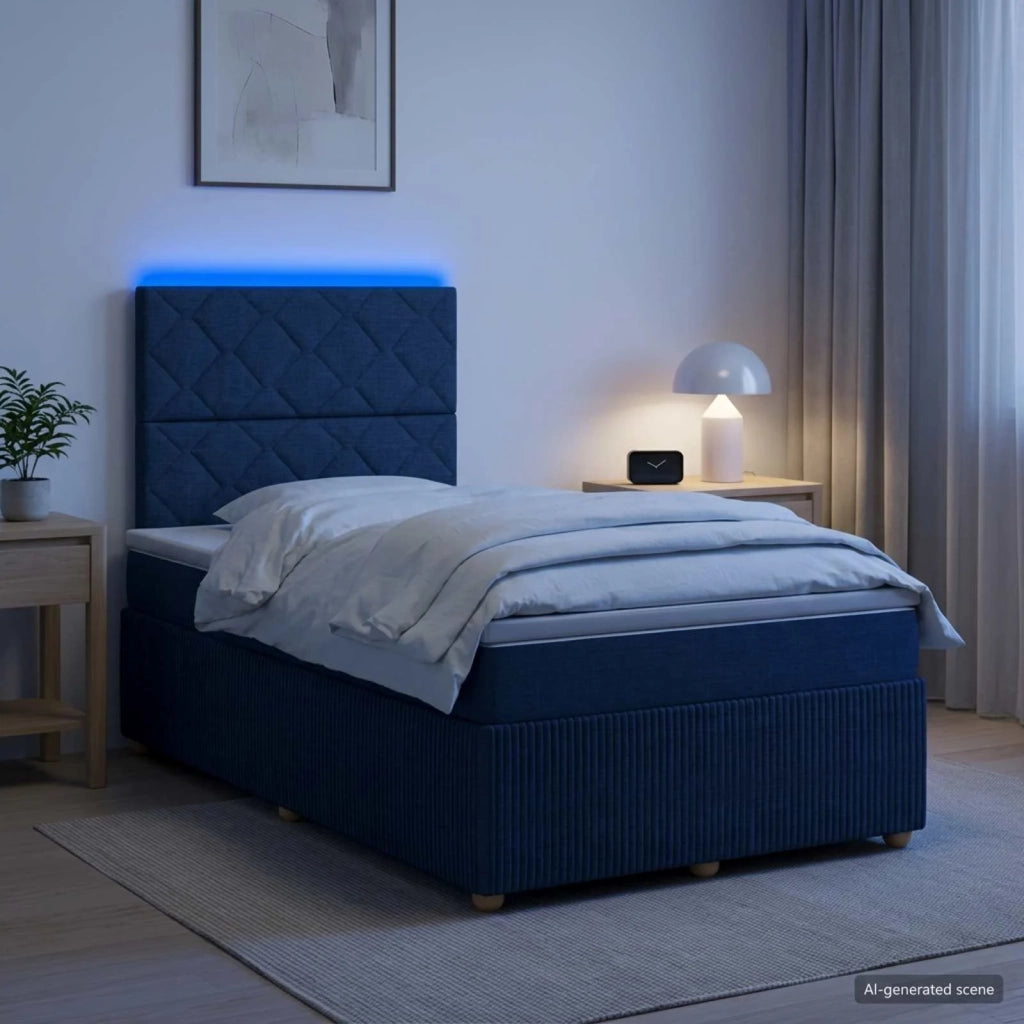 Letto Box Spring LED con Materasso Blu 120 x 200 cm Tessuto 3455845