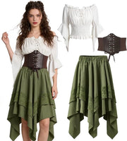 Costume per Bambina - Abito Medievale - Outfit Gotico - Camicia Bianca - Gonna - Abito per Festa - Costume per Carnevale/Halloween