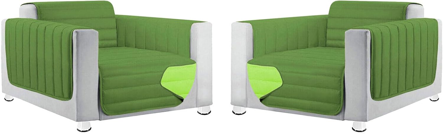 Coppia Set 2 Pezzi Copripoltrona Universale Imbottito Morbido Double Face Elegante Verde
