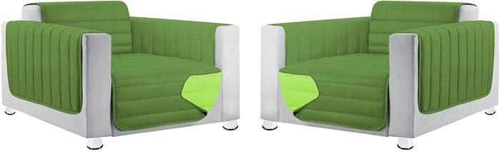 Coppia Set 2 Pezzi Copripoltrona Universale Imbottito Morbido Double Face Elegante Verde