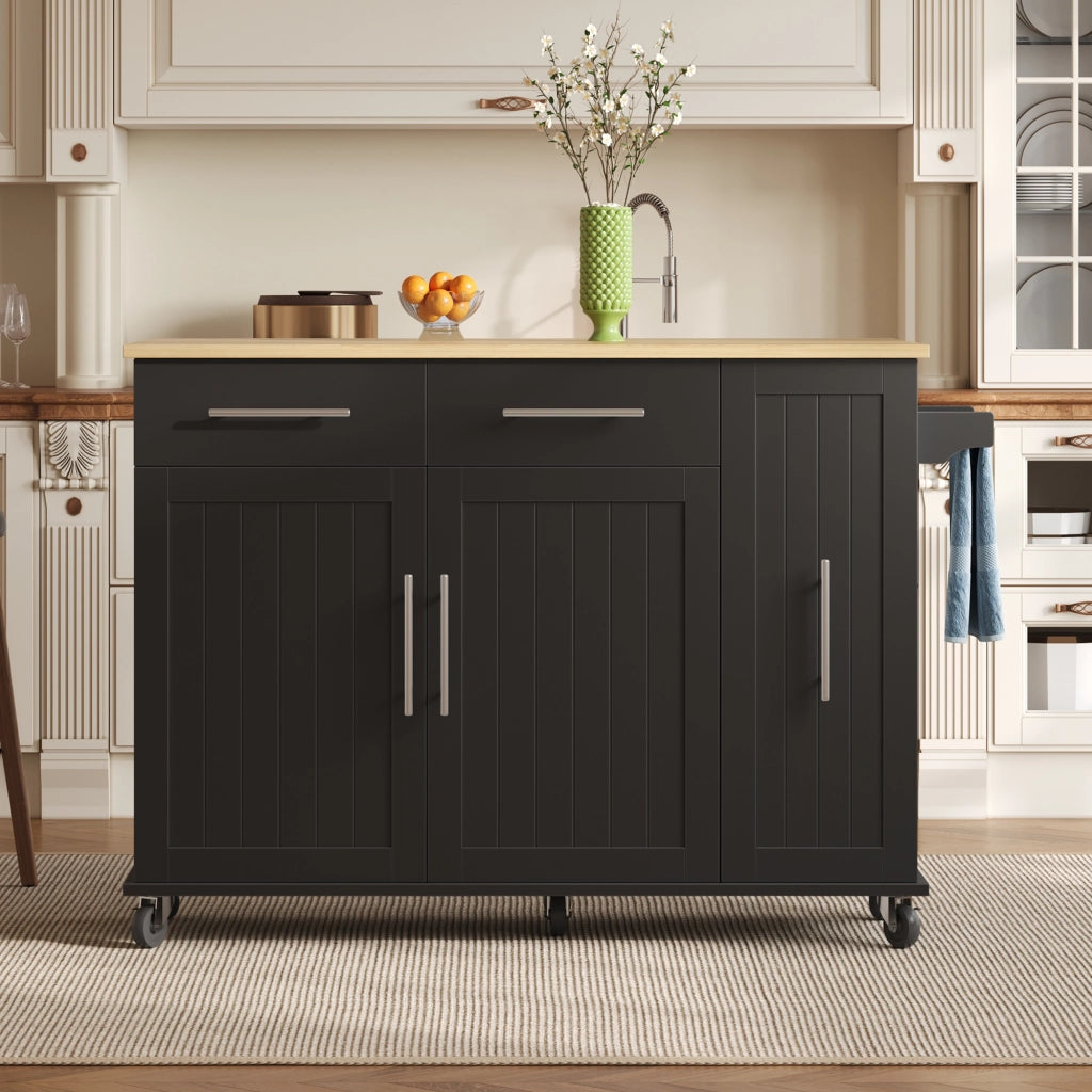 Carrello da Cucina con 2 Cassetti e 3 Ripiani ¨C MINIMAL ¨C Nero, con Ruote e Portasalviette