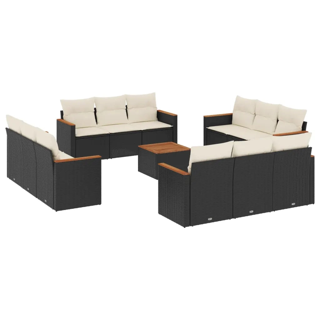 Set Divani da Giardino 13pz con Cuscini Nero in Polyrattan 3258241