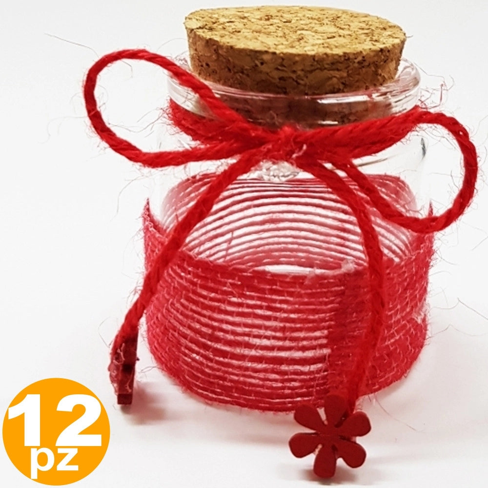 Trade Shop - Bomboniera Ampolla Colore Rosso In Vetro Con Tappo Sughero Nastro Porta Confetti -