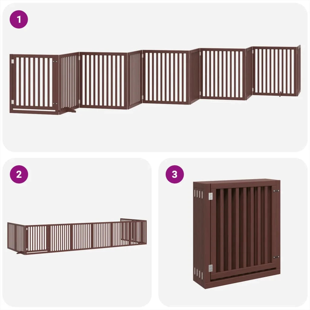 Cancelletto di sicurezza per animali domestici porta pieghevole 10 pannelli legno di pioppo marrone 02_0023101
