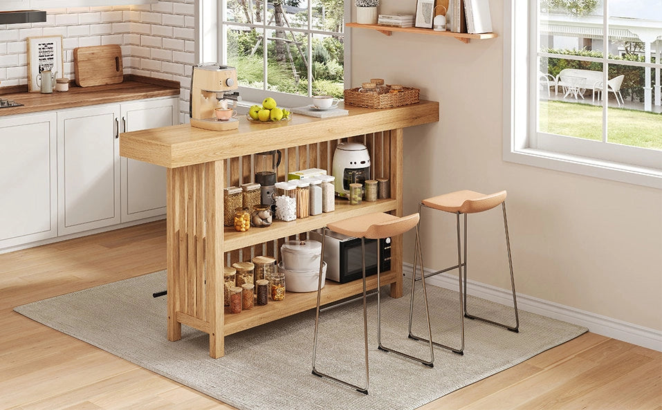 Tavolo Bar Compatto con Porta Piedi e Ripiani a 2 Livelli, 160x40x105 cm, MDF