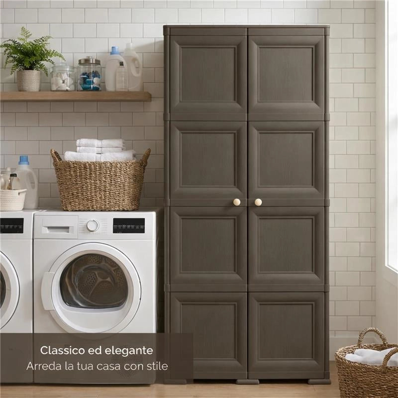 ARMADIO WENGÉ 2 ANTE 79X43X164 CM CON 8 SCOMPARTI – MOBILE ALTO CONTENITORE SALVASPAZIO PER ORGANIZZAZIONE CASA