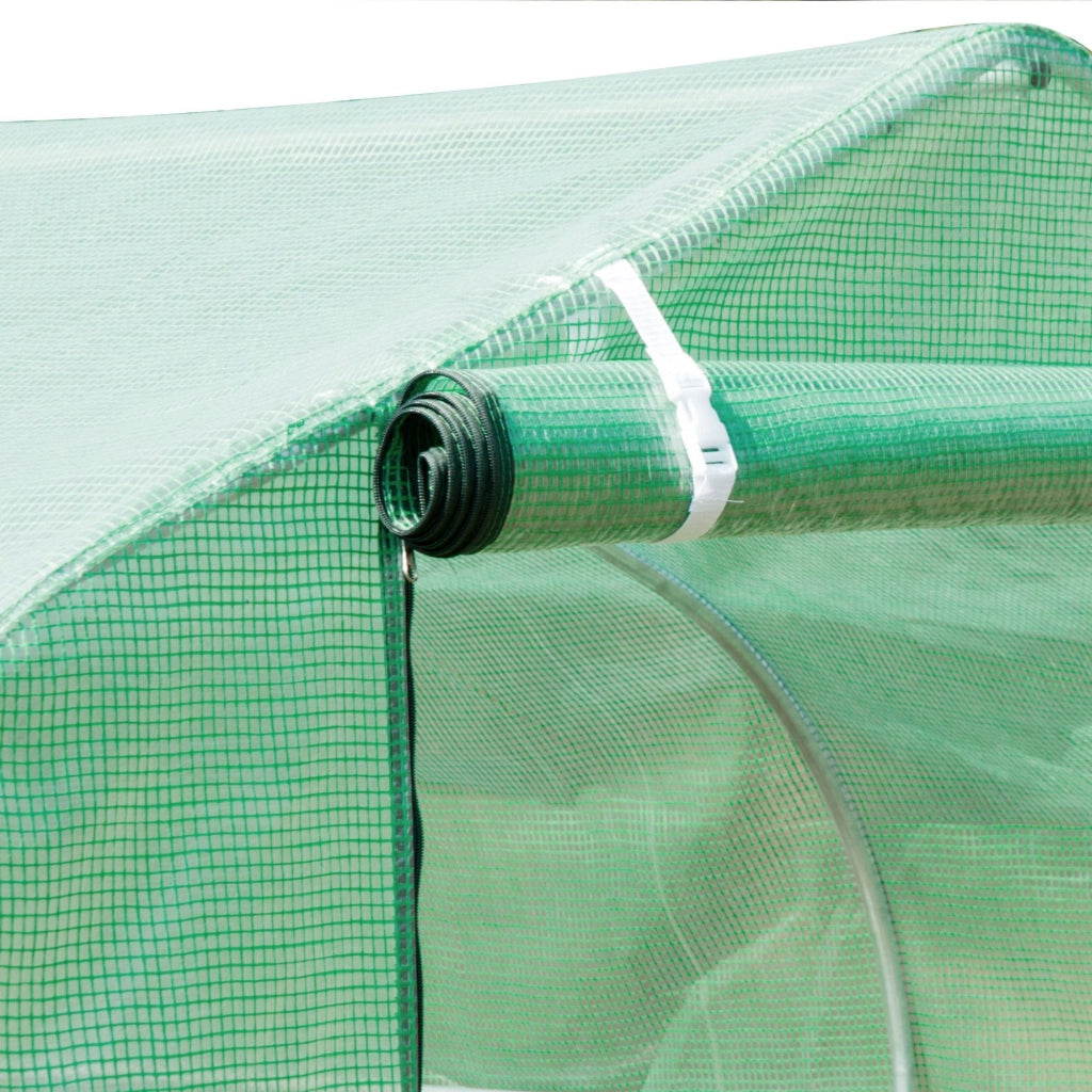 Serra a tunnel begehbar 590 x 300 x 200 cm con struttura in acciaio, copertura in plastica, porta con zip e finestre