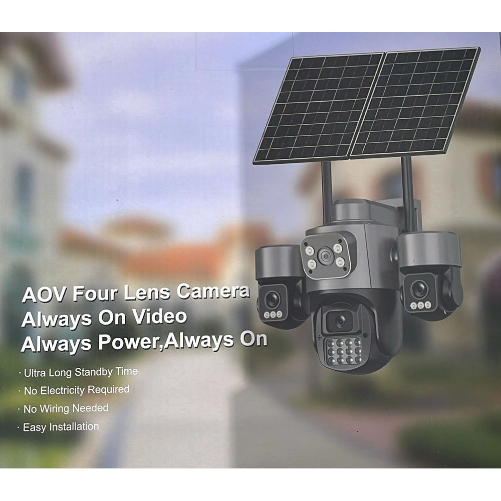 Trade Shop - Telecamera Di Videosorveglianza A Quattro Lenti Aov Ptz Rotante 4g A Energia Solare -