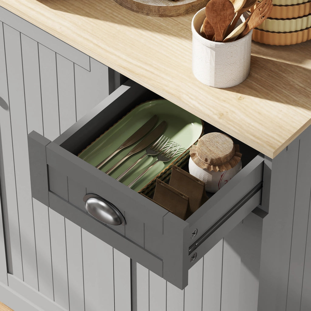 Mobile Cucina Credenza Country 101x39x180cm con Mensole Regolabili in MDF Grigio