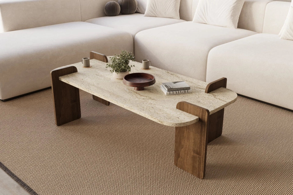 Tavolino in legno "Leapiri" - 120 x 60 x 35 cm - Travertino