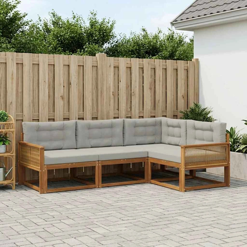 Set di divani da esterno 4 pz Naturale e Grigio chiaro 3382529