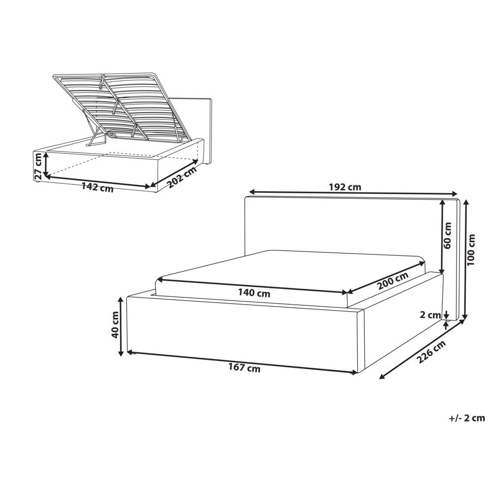 Letto con rete in velluto a coste beige chiaro rivestita in tessuto gambe in plastica contenitore 140 x 200 cm design moderno