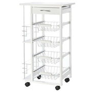 EasyComfort Carrello da Cucina Salvaspazio in Legno Bianco, Portavivande con 1 Piano di Lavoro 1 Cassetto e 4 Cestelli Metallici, 47x37x83cm