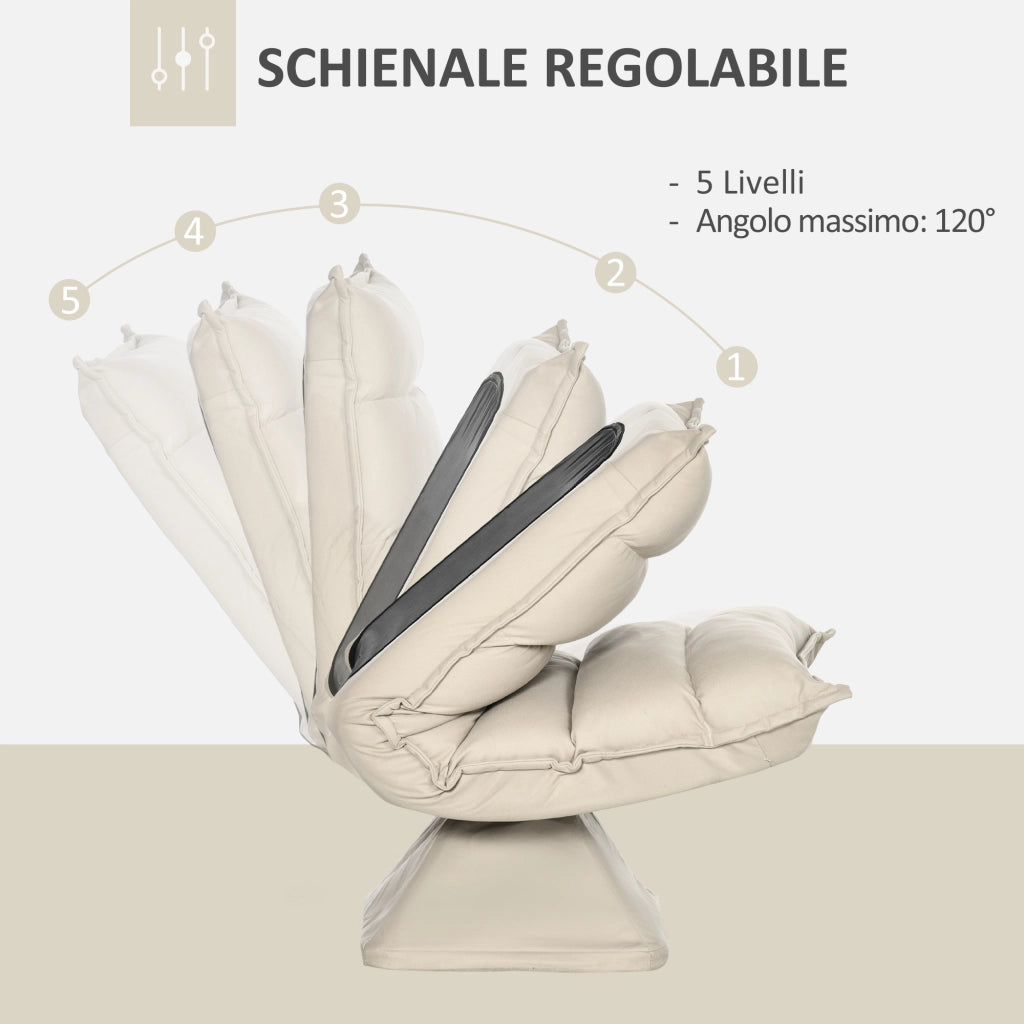 EasyComfort Poltrona in Tessuto Imbottita Girevole a 360° e Reclinabile a 3 Livelli 62x70x95cm, Beige