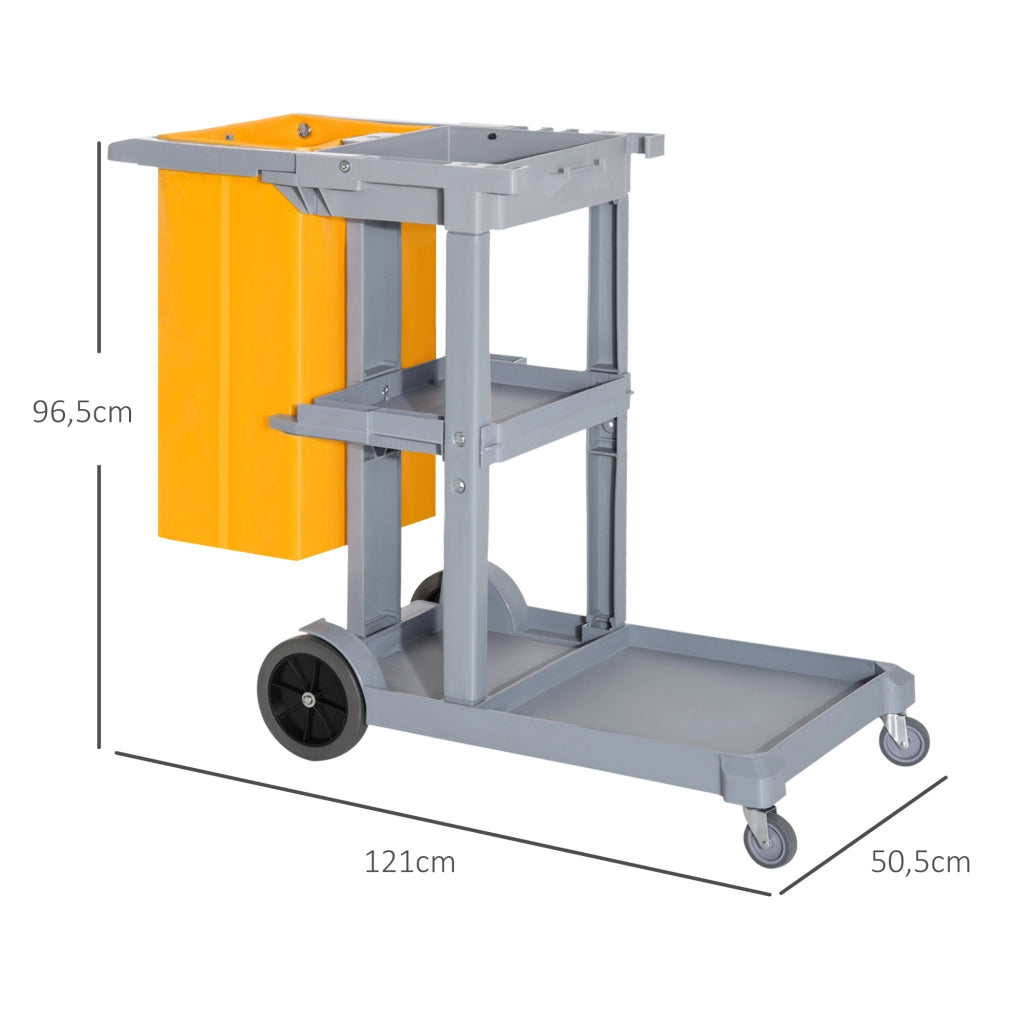 Carrello di Pulizia Professionale ¨C Xylo ¨C 100L con 3 Vassoi e Piattaforma 121x50,5x96,5 cm Grigio Giallo