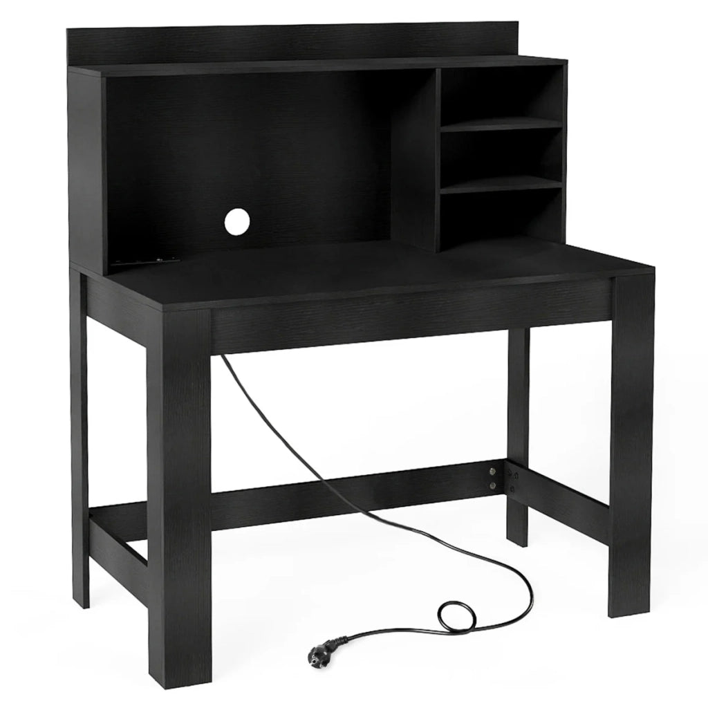 Scrivania per computer con libreria 108 x 60 x 125 cm multipresa integrata design moderno in MDF nero 20_0015637