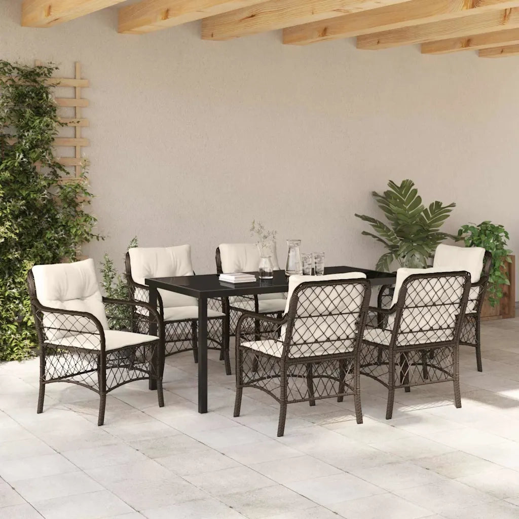 Set da Pranzo per Giardino con cuscino 7 pcs Marrone polyrattan 3380215