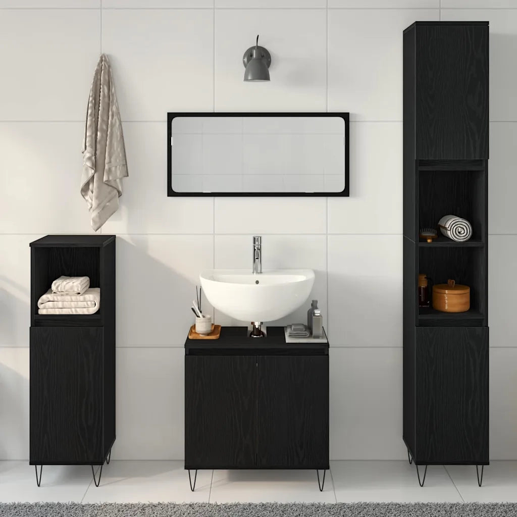 Set di mobili per il bagno 3 pcs Rovere Nero 30 x 30 x 190 cm 3333099