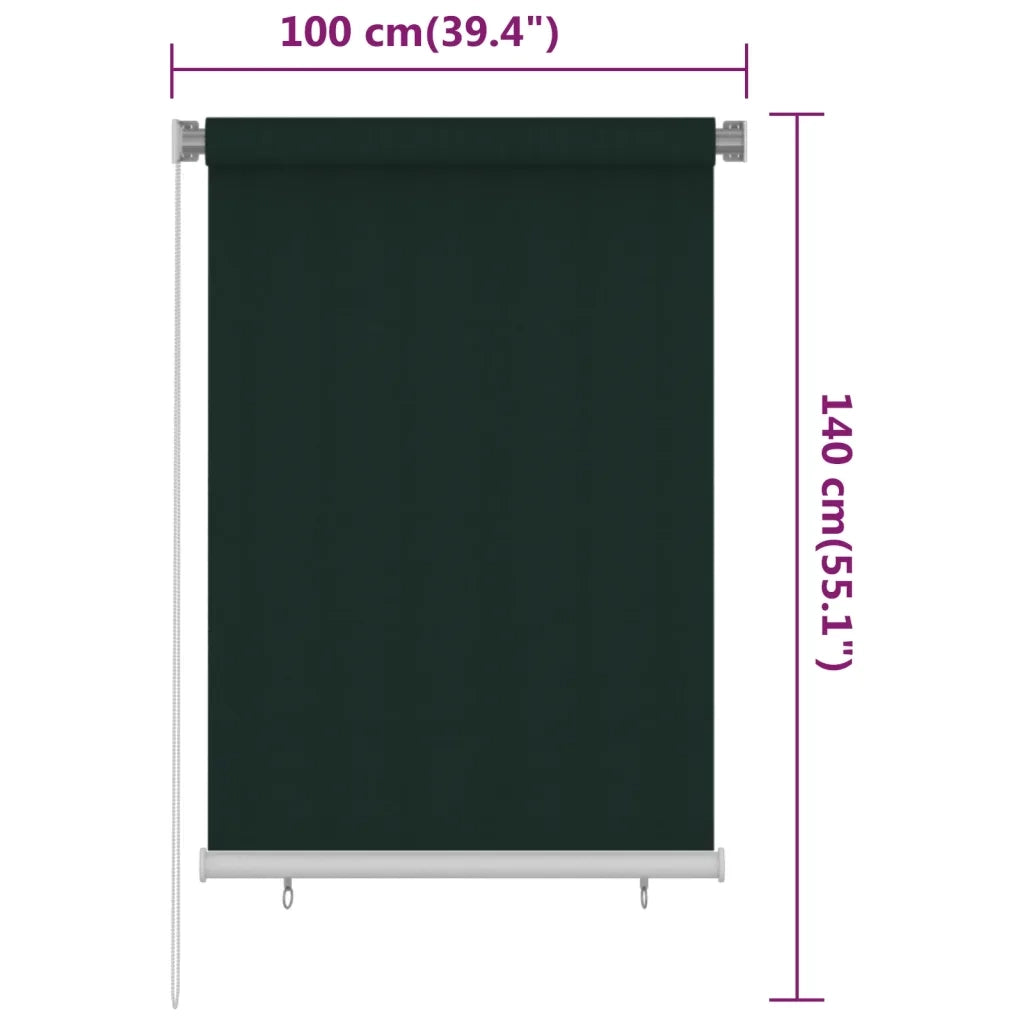 Tenda a Rullo per Esterni 100x140 cm Verde Scuro HDPE