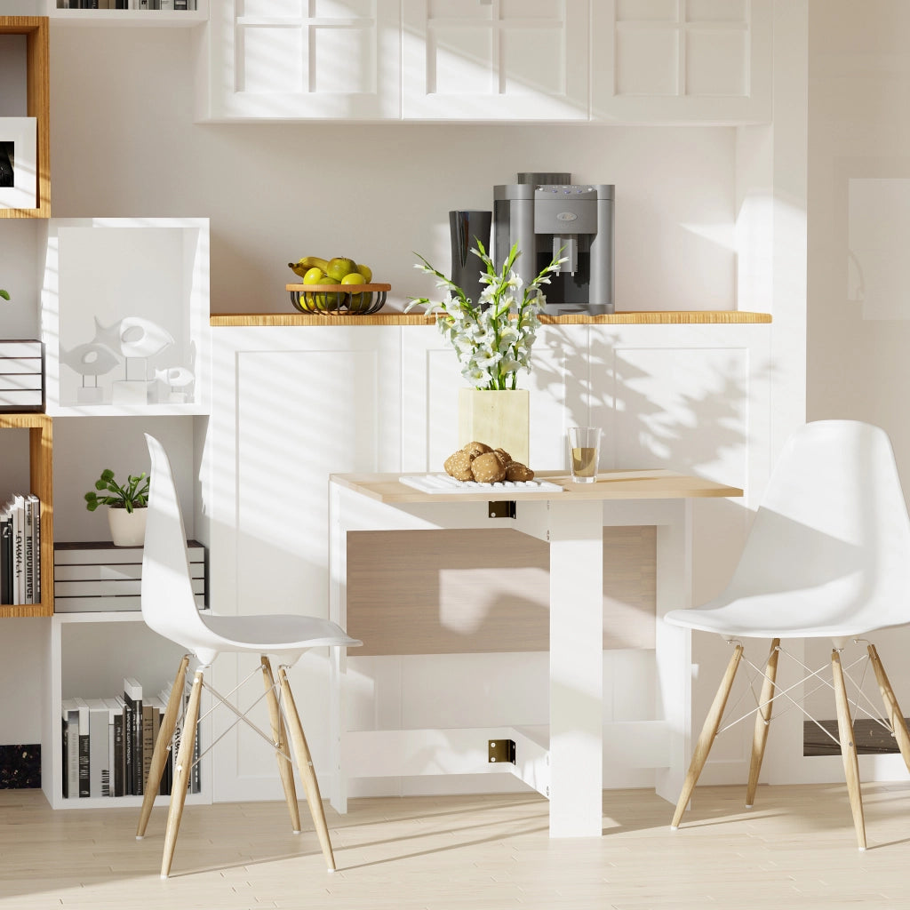 Tavolo da Pranzo Allungabile Pieghevole in Legno Rovere Bianco ¨C Zephmum ¨C 103x76x73.5cm