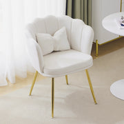 Sedie da soggiorno imbottite, 6 pezzi in velluto beige con schienale a petalo e gambe in metallo dorato