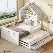 Letto a casetta 140 x 200 cm con letto estraibile; 3 cassetti e sponde di sicurezza; bianco