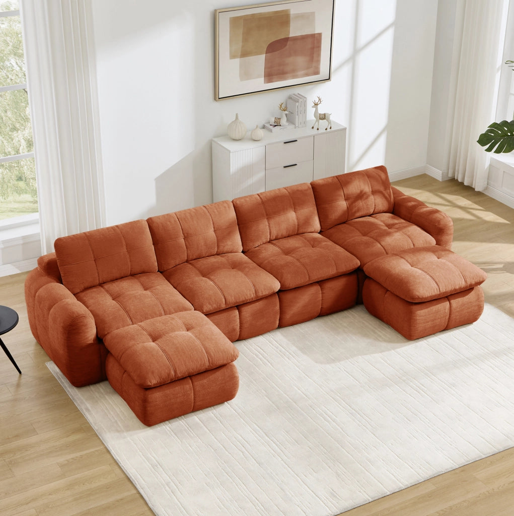 Divano modulare a U in chenille arancione 334x160x68 cm; senza telaio e senza montaggio