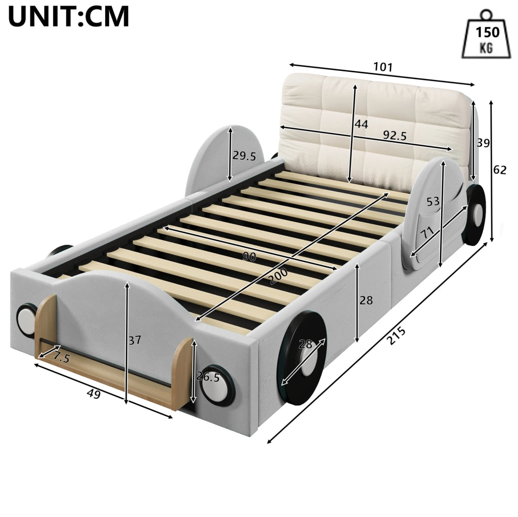 Letto imbottito 90x200 cm con contenitore idraulico e cuscino in flanella grigio