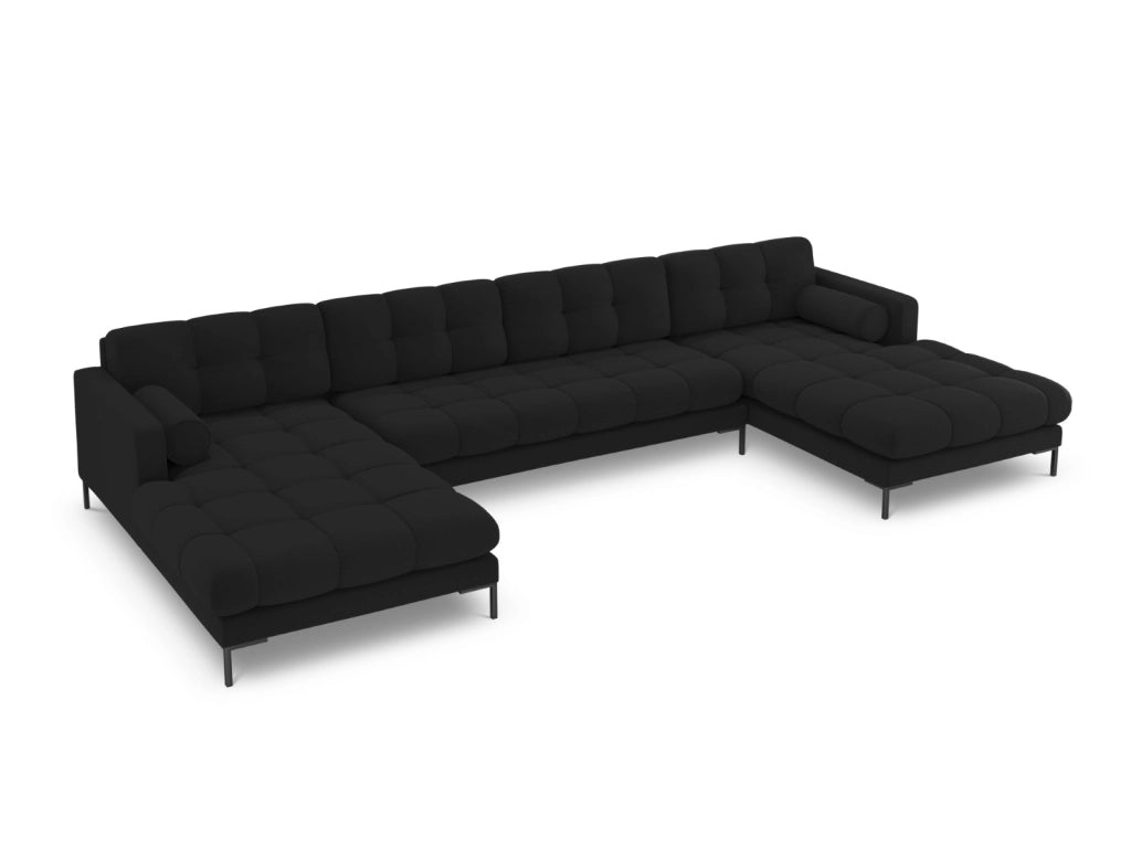 Cosmopolitan Design - Divano panoramico "Bali" 7 posti in tessuto strutturato nero 