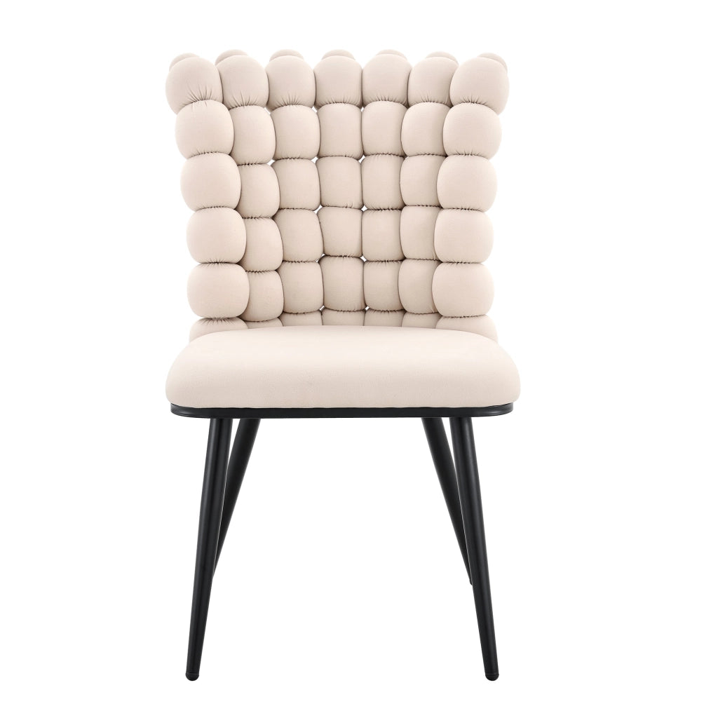 SEDIA DA PRANZO IN VELLUTO OFF WHITE CON GAMBE IN METALLO NERO