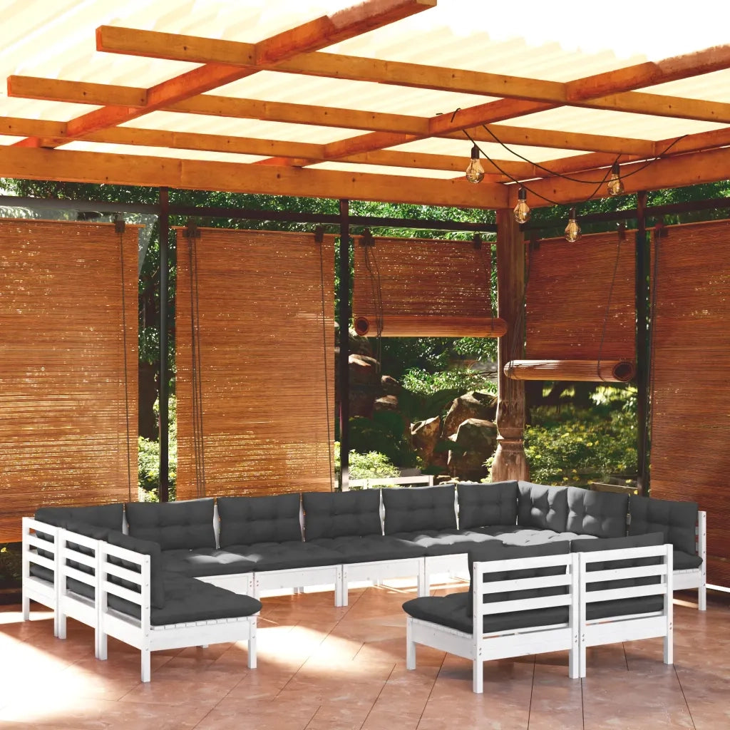 Set Divani da Giardino 12 pz con Cuscini Bianchi Legno di Pino cod mxl 72459