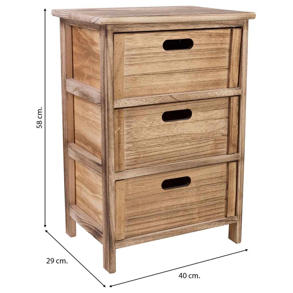 Cassettiera in legno con 3 cassetti in legno 40x29x58