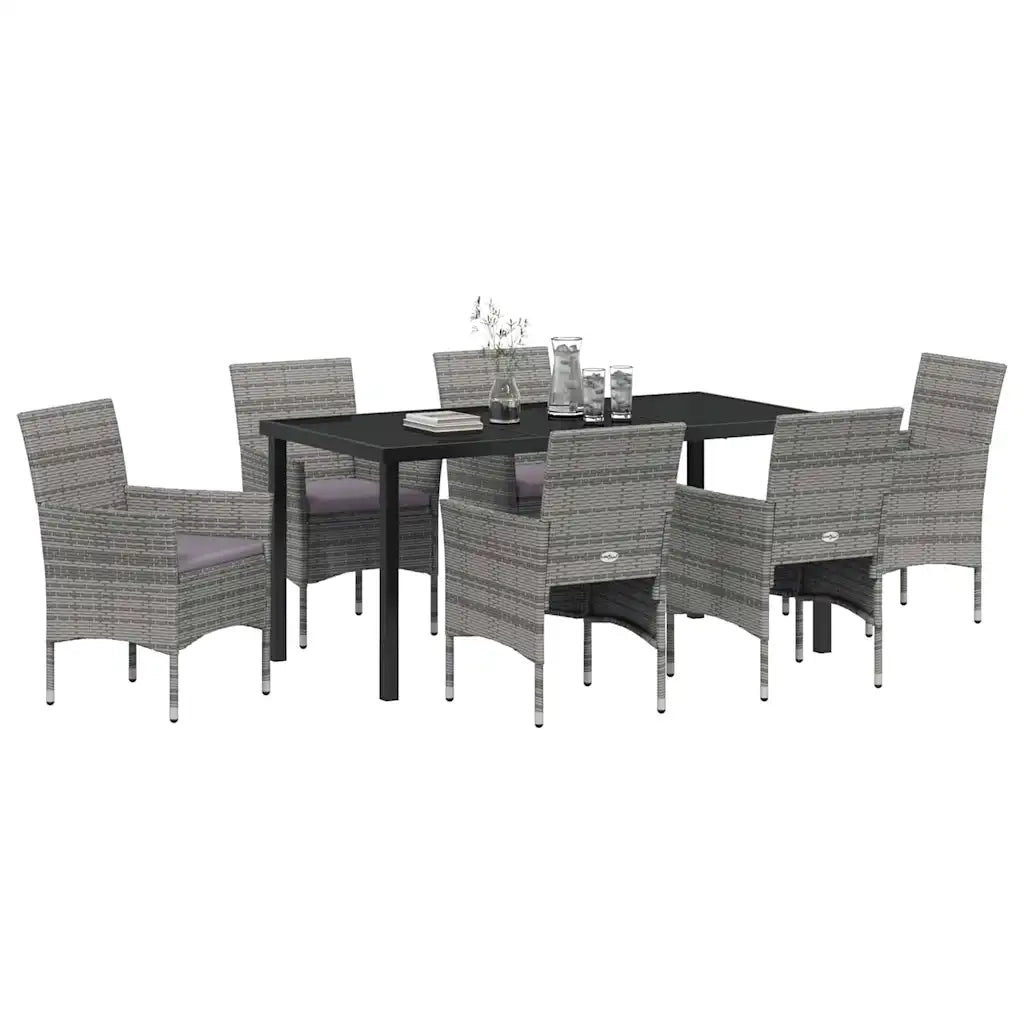 Set da Pranzo per Giardino con cuscino 7 pcs Grigio polyrattan 3379734