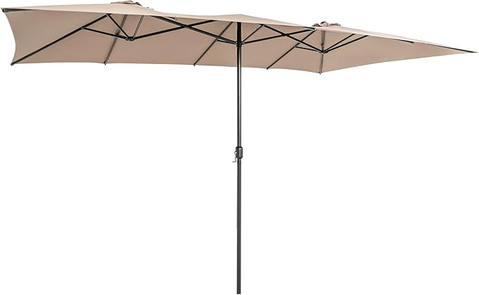 Ombrellone da Giardino Doppia Faccia 426 cm con Manovella, Tetti Ventilati, Grande Ombrellone da Esterno con Palo Metallica e 10 Stecche, per Patio Piscina Giardino (Caffè)
