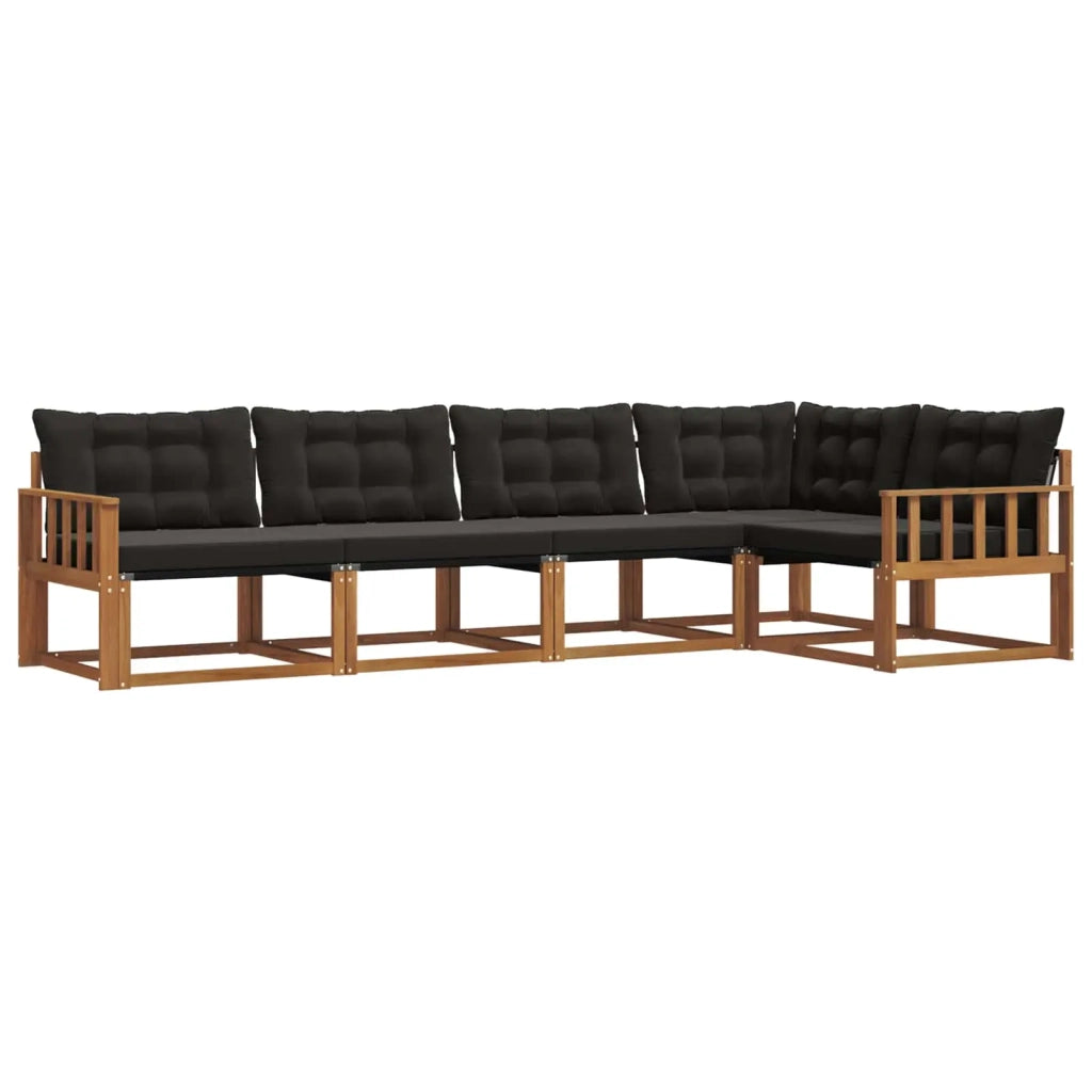 Set di divani da esterno con cuscino 5 pcs Naturale e Nero