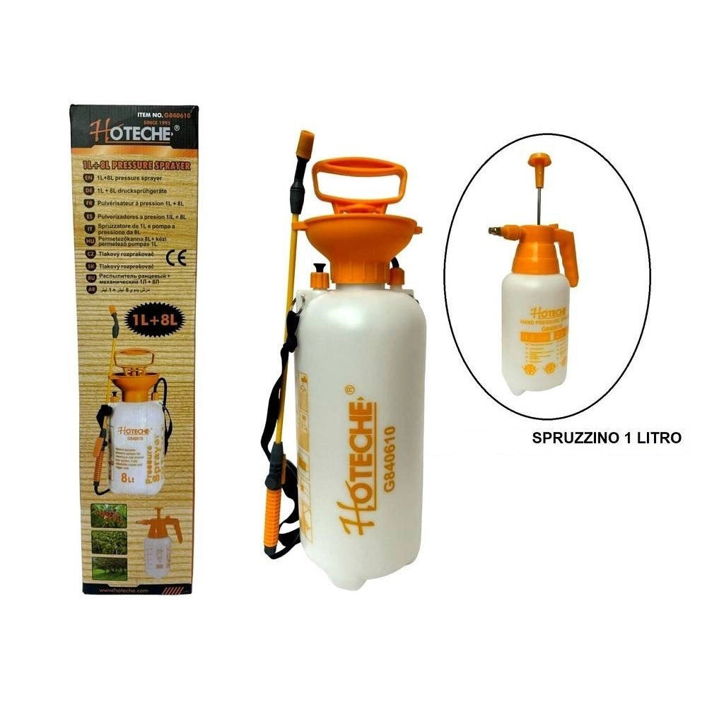 Trade Shop - Pompa Irroratrice A Pressione 8 Litri + Spruzzino Vaporizzatore Manuale 1 Litro -