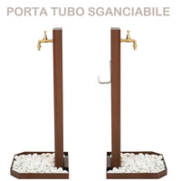 Fontana da Giardino Design a Colonna Ovale Rubinetto in Ottone e Base con Ciottoli Corten