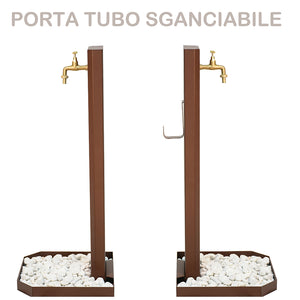 Fontana da Giardino Design a Colonna Ovale Rubinetto in Ottone e Base con Ciottoli Corten