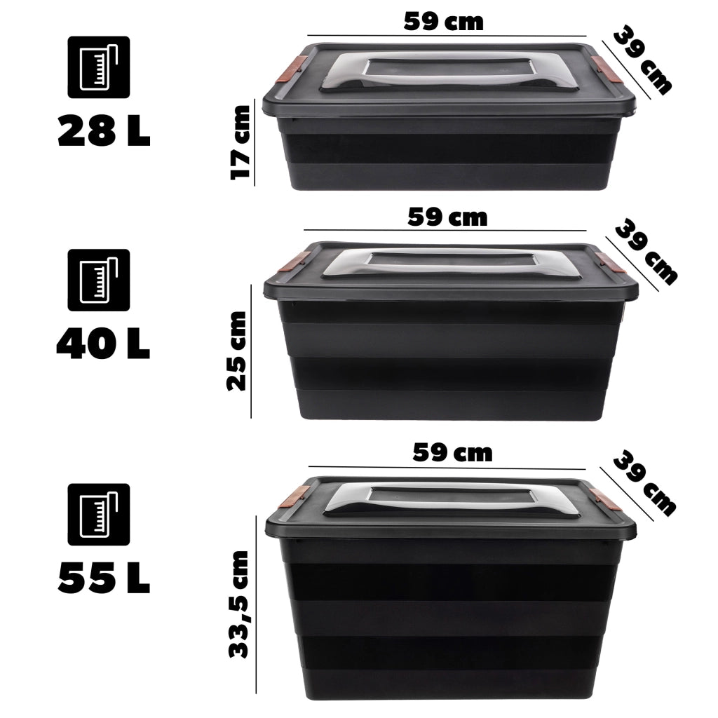 Set di 3 contenitori portaoggetti in plastica KADAX con coperchi.