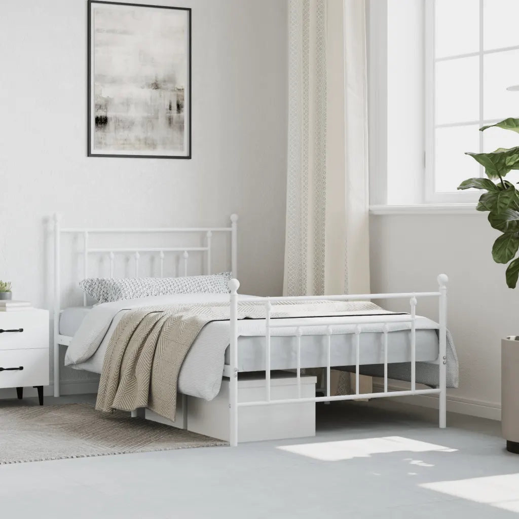 Giroletto con Testiera e Pediera Metallo Bianco 100x200 cm 353599