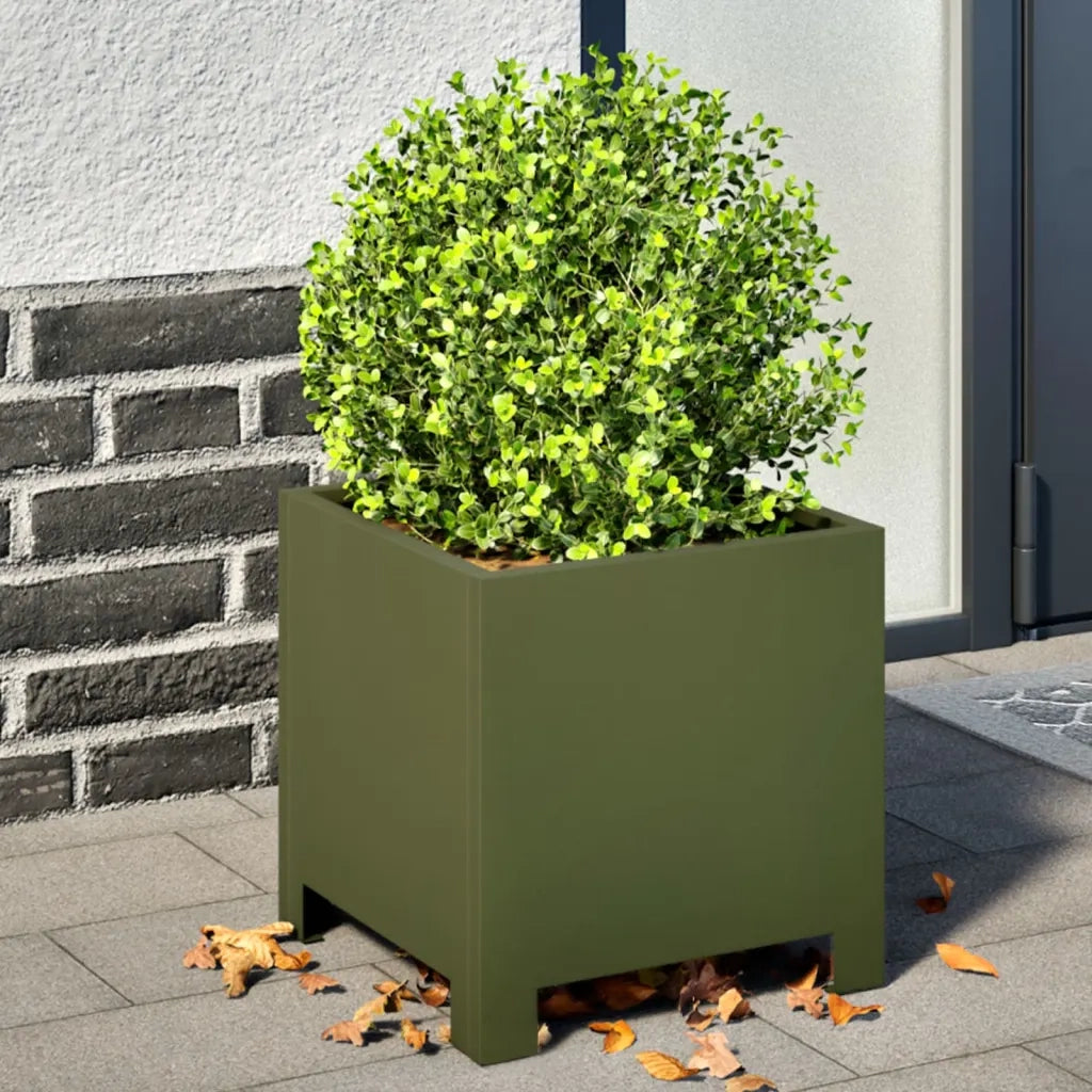 Fioriere da Giardino 2 pz Verde Oliva 30x30x30 cm in Acciaio 851192