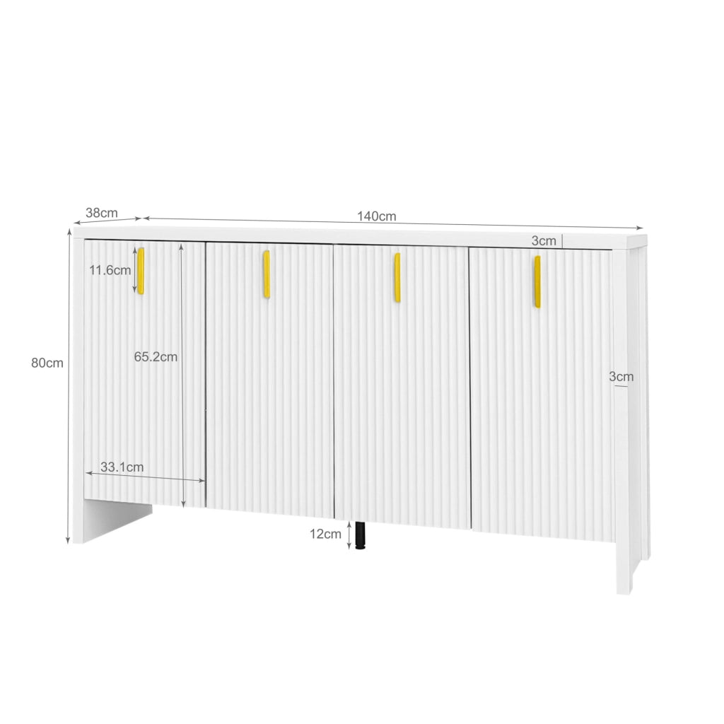 Sideboard bianco 140 cm con 4 ante e ripiani regolabili