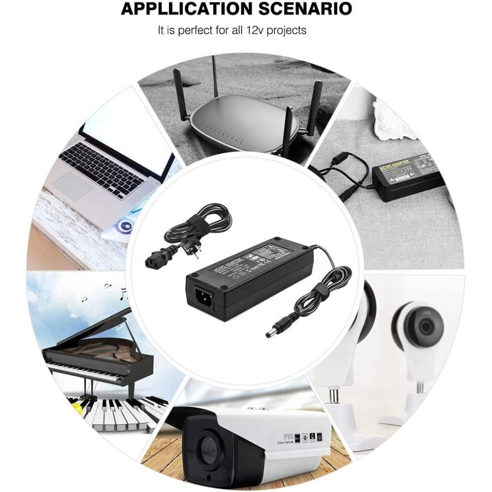 Trade Shop - Alimentatore Trasformatore Stabilizzato Da 12v 5a Per Led Telecamere Spina Shuko -